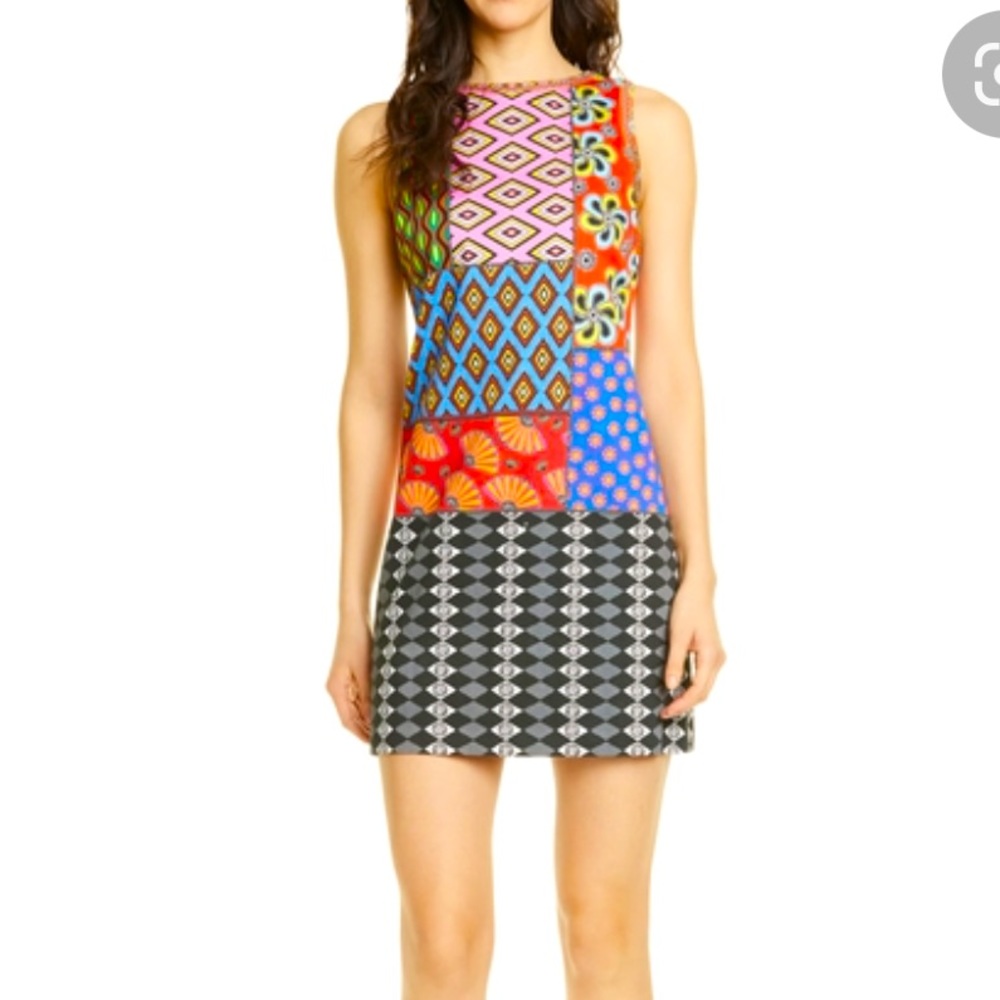 Alice + Olivia colorful patchwork mini dress by Stacy Bendet X Carla Kranendonk